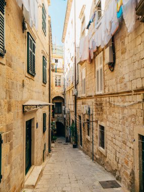 Dubrovnik'in tarihi kent, Hırvatistan. Şehrin sokakları görünümlerini içinde bir