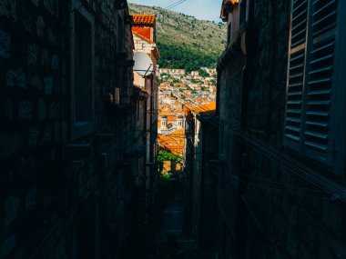 Dubrovnik'in tarihi kent, Hırvatistan. Şehrin sokakları görünümlerini içinde bir