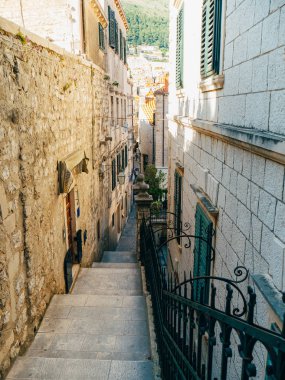 Dubrovnik'in tarihi kent, Hırvatistan. Şehrin sokakları görünümlerini içinde bir