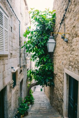 Dubrovnik'in tarihi kent, Hırvatistan. Şehrin sokakları görünümlerini içinde bir