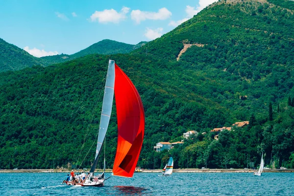 Sailing regatta in Montenegro. Regatta on yachts in the Boka Bay — Stock Photo, Image