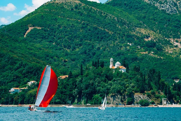 Regata de vela no Montenegro. Regata em iates na Baía de Boka — Fotografia de Stock