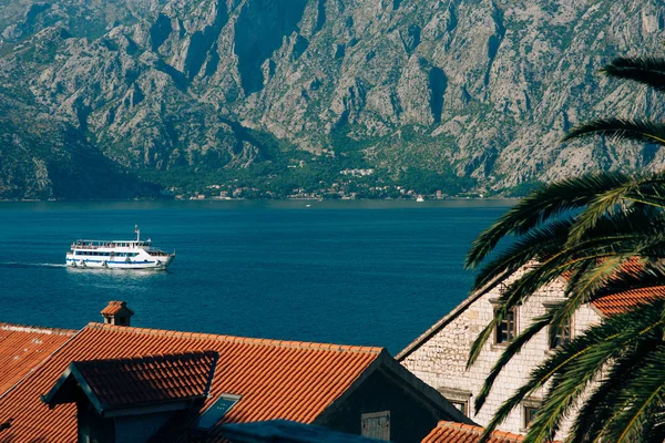 Grande navio de cruzeiro na Baía de Kotor, no Montenegro. Ver a partir de — Fotografia de Stock