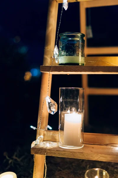 Candles in glass lamps. Wedding decorations. Wedding in Monteneg