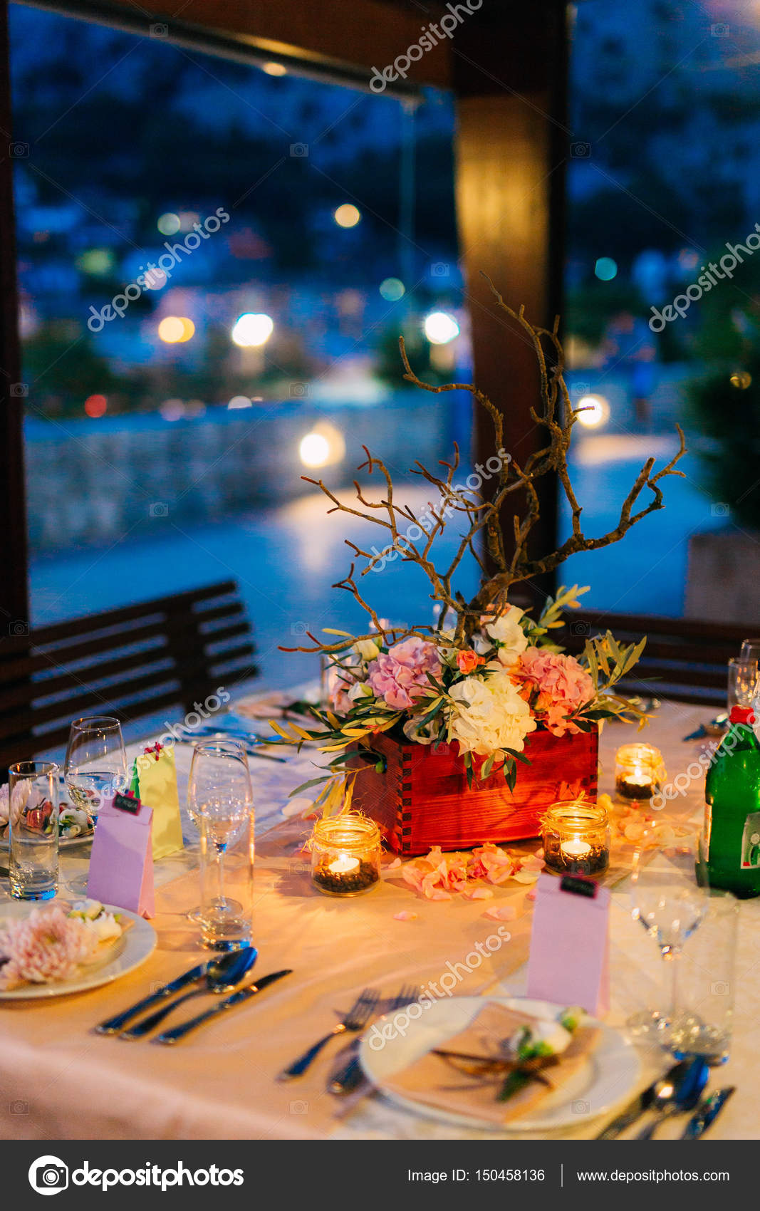 Flower Compositions On The Wedding Table In Rustic Style Wedding