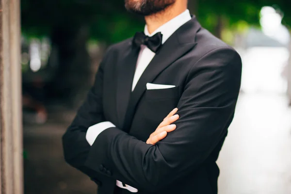 Tie Butterfly Close-Up. Traje de novio de boda — Foto de Stock