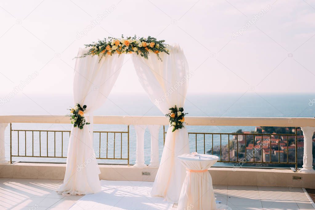 Arch for wedding ceremony on sea
