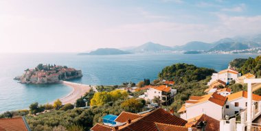 Sveti Stefan Adası. Panoramik çekim