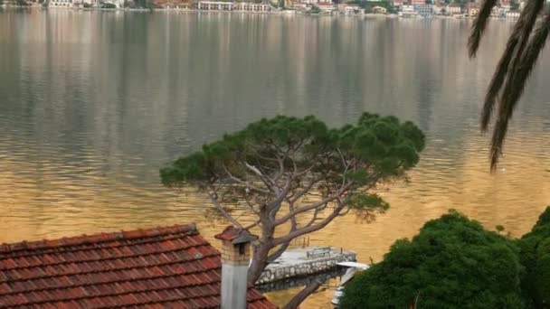 Prcanj, Montenegro, uitzicht vanaf de kerk van de geboorte van de — Stockvideo