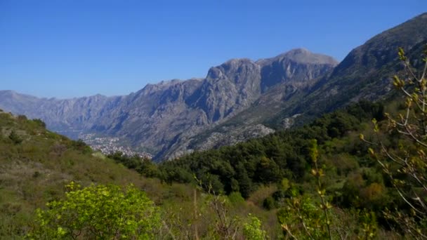 Bahía de Kotor desde las alturas. Vista desde el Monte Lovcen hasta la bahía — Vídeos de Stock