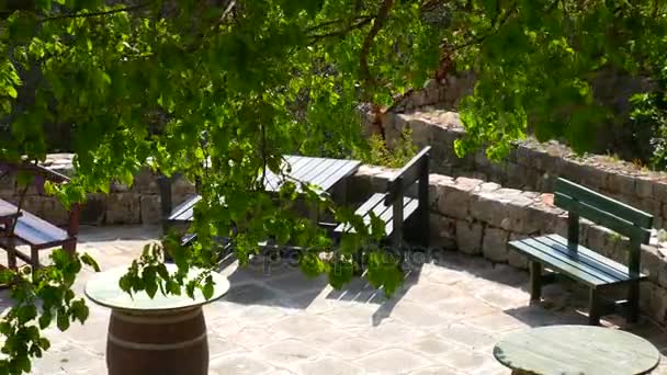 木桌和椅子上夏天地区在咖啡馆 — 图库视频影像