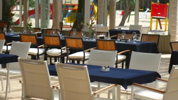 Tables in cafe on the street. Street Cafe. Restaurants in Monten — Stock Footage Tables in cafe on the street. Street Cafe. Restaurants in Monten Royalty Free Stock Footage