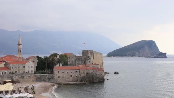 De oude stad van Budva, Montenegro, Adriatische Zee — Stockvideo