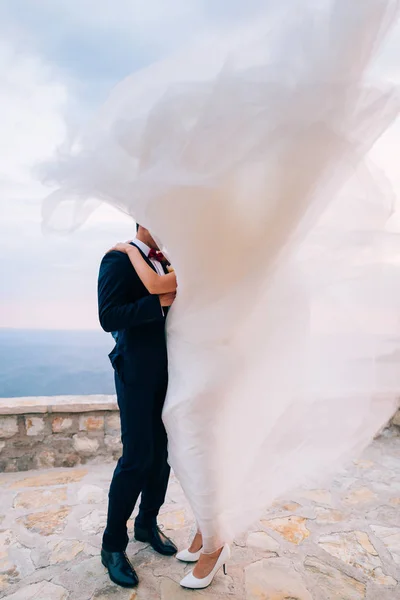 Noiva e noivo ao vento — Fotografia de Stock