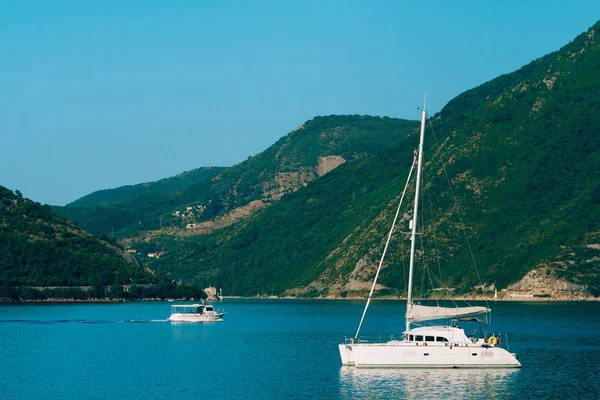 Yachts, boats, ships in the Bay of Kotor — Stock Photo, Image