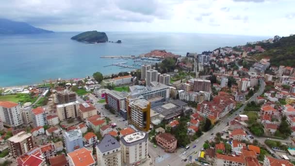 Budva, montenegro, neustadt, antenne — Stockvideo