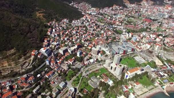 Budva, Montenegro, New Town, aerial — Stock Video