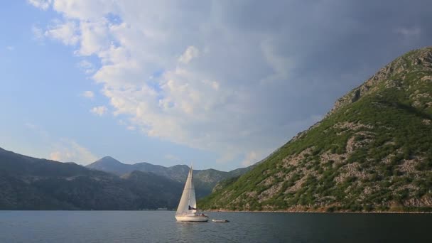 Yachts, boats, ships in the Bay of Kotor, Adriatic Sea, Montenegro — Stock Video