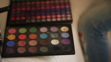 Profesyonel makyaj araçları. Fırçalar, rujlar, podvodo bir dizi