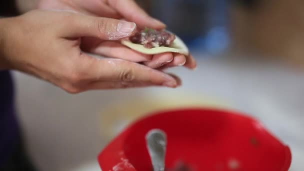 Ella esculpe albóndigas en la cocina. Cocinar alimentos . — Vídeos de Stock