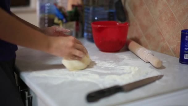 Ella esculpe albóndigas en la cocina. Cocinar alimentos . — Vídeo de stock