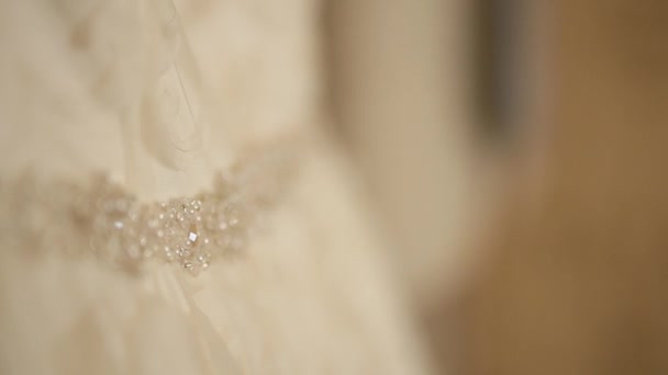 Brides dress, close-up. Details of the wedding dress of the bri — Stock Video