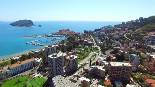 Budva, Czarnogóra, nowe miasto, antena — Wideo stockowe