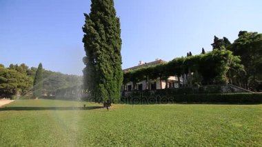 Otomatik çim sulama. Püskürtücü çim. Villa m yeşil çim