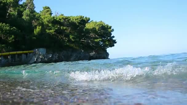 Fotografía submarina, se puede ver la playa. La costa del mar de — Vídeos de Stock