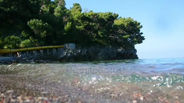 Fotografía submarina, se puede ver la playa. La costa del mar de — Vídeos de Stock