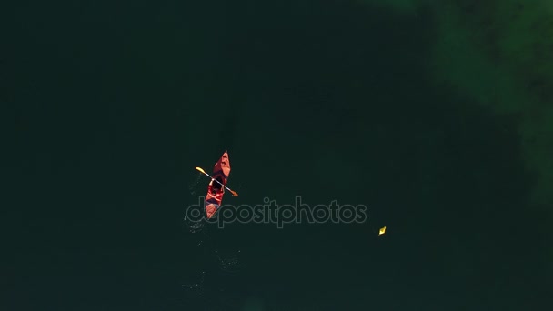 Kayaks in the lake. Tourists kayaking on the Bay of Kotor, near — Stock Video