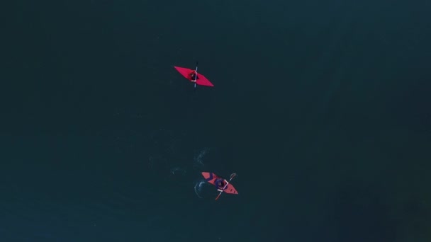 皮划艇在黑山尔达湖上的。皮划艇的旅游。空中的卧佛寺 — 图库视频影像