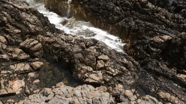 Rocas en el mar en Montenegro. Costa rocosa. Playa salvaje. Dangero — Vídeo de stock