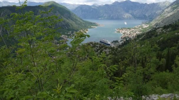 Kotorbukta fra høydene. Se fra Mount Lovcen til bukta. – stockvideo