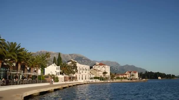 Waterfront Tivat, Karadağ. Kotor Körfezi — Stok video