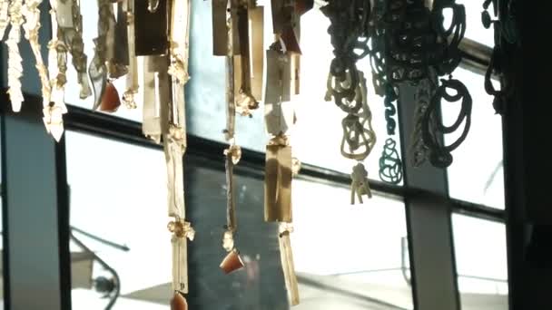 The chandelier in the restaurant. The interior design of the res — Stock Video