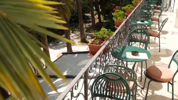Tables in cafe on the street. Street Cafe. Restaurants in Monten — Stock Footage Tables in cafe on the street. Street Cafe. Restaurants in Monten Royalty Free Stock Video