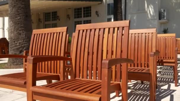 Wooden chairs on the street. Chairs for cafe — Stock Footage Wooden chairs on the street. Chairs for cafe Stock Video
