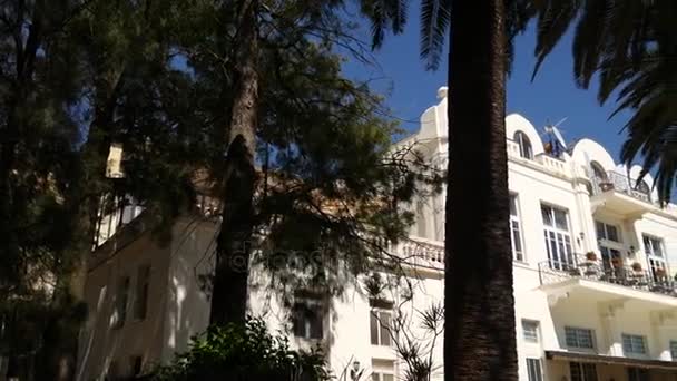 Ein riesiges weißes mehrstöckiges Anwesen inmitten von Palmen. herceg novi, mon — Stockvideo
