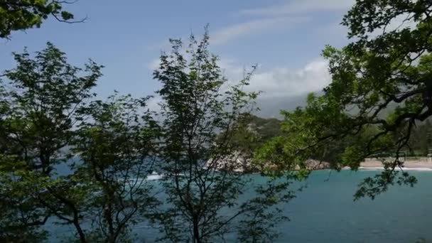 공원 Milocer, 빌라, 해변의 여왕. 스 베티 스테판 섬 근처 — 비디오