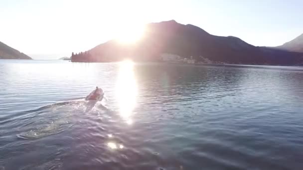 Snelheid rubberboot met hoge snelheid zeilen op de zee. Kotor Bay in Mont — Stockvideo