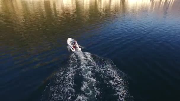 Speed-Jolle mit hoher Geschwindigkeit auf dem Meer fahren. kotor bay in mont — Stockvideo