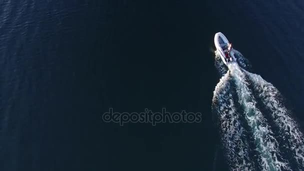 Speed Dinghy at high speed sailing on the sea. Kotor Bay in Mont — Stock Video