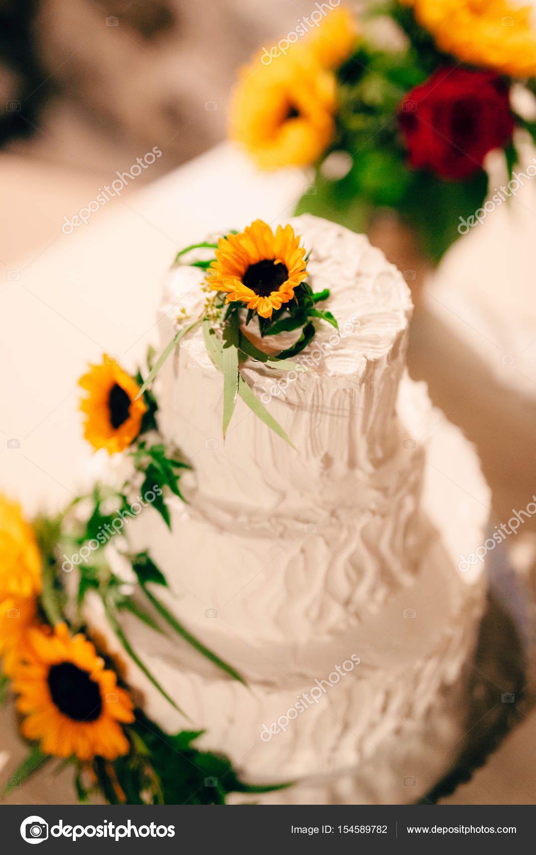 Wedding Cake Decorated Flowers Sunflower Stock Photo C Nadtochiy