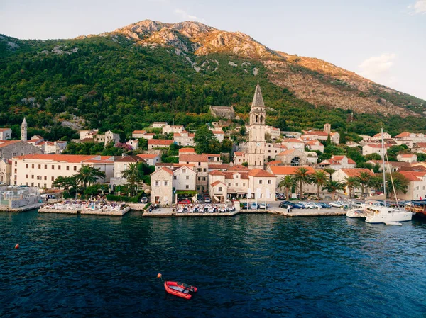 Régi Város Perast Parton Kotori Öböl Montenegró Ókori Építészet Adriai — Stock Fotó