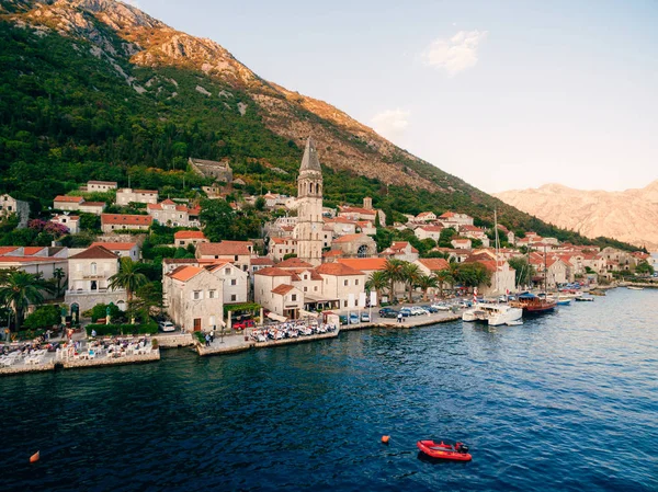 Régi Város Perast Parton Kotori Öböl Montenegró Ókori Építészet Adriai — Stock Fotó