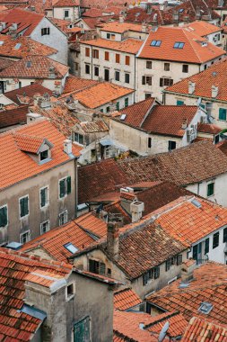 Eski Kotor şehir. Turuncu kiremitli çatıları şehir. Sh