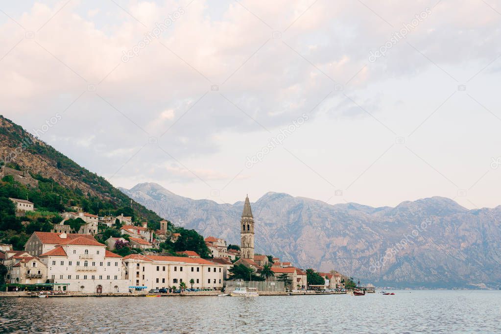 The old town of Perast on the shore of Kotor Bay, Montenegro. Th