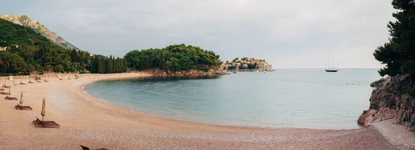 Ostrov Sveti Stefan Černé Hoře Panoramatický Záběr — Stock fotografie