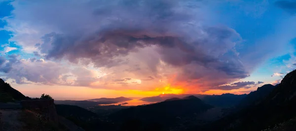 Sunset Montenegro Mountains Sea Orange Sunsets — Stock Photo, Image
